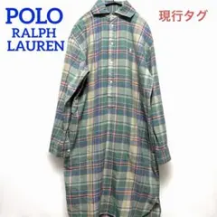 ポロ　ラルフローレン　現行タグ　長袖　シャツワンピース　チェック　ポニー刺繍