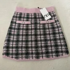 ZARA ピンク グリーン チェック ミニスカート M