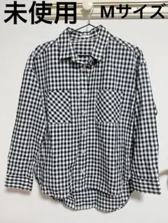 【新品】ギンガムチェックシャツ 長袖 黒白 Mサイズ　ブラック・ホワイト