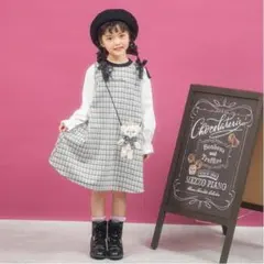 mezzo piano♡くまポシェット カットジャガードチェックワンピース