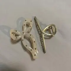 リボン型クリアホワイトヘアクリップ