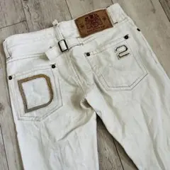 希少DSQUARED2 ディースクエアード ホワイトデニム パッチ シンチバック