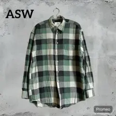 【ヴィンテージ感】ASW ブロックチェック ネルシャツ グリーン 海外古着