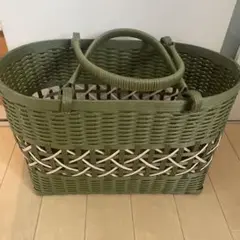 オリーブグリーン かごバッグ 編み込みデザイン