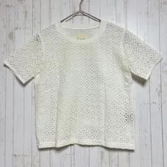 美品 モロッコバー 総レースカットソー Tシャツ 白 綿100% 幾何学　Fのサムネイル
