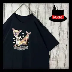 【チワワ☆アニマルプリントTシャツ】犬tシャツ☆ブラック☆2XL オーバーサイズ