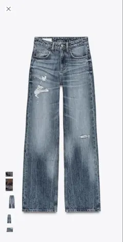 ZARA ダメージワイドストレートデニム