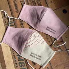 ハンドメイド布マスク★10255 子供用 ダンガリー ピンク 英字。白ゴム