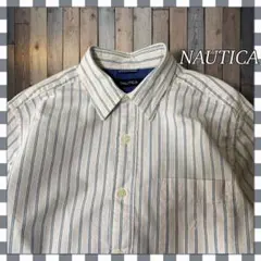 nautica ノーティカ 刺繍ワンポイントストライプ長袖シャツM