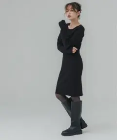 coca 2点セット リブニット＆ポロカーディガン セットアップ ブラック M