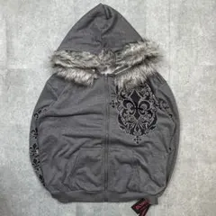 00s y2k fur hoodie 平成ギャル グレー XS archive - メルカリ