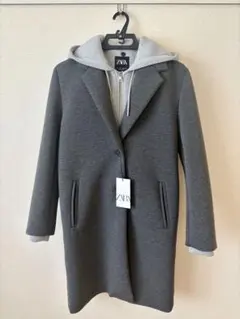 ZARA フード付きコート グレーのサムネイル