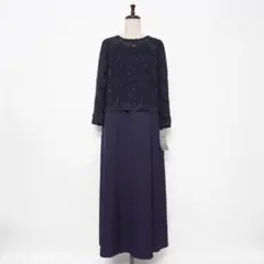 新品未使用 東京ソワール レースフォーマルドレス ワンピース 紺15*MD929