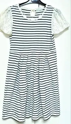 earth music＆ecology　ストライプ柄レース袖ひざ丈ワンピース