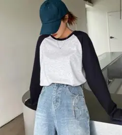 DAZY カラーブロック ラグランスリーブ ティーシャツ