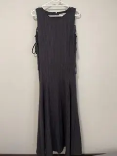 ダークグレー ストライプ ノースリーブワンピース