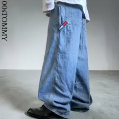 90s00s TOMMY JEANS ワイドデニムカーゴパンツ Y2K 刺繍ロゴのサムネイル