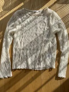 長袖トップス アイボリー　白　ホワイト　ブラウス　インナー　透かし編み