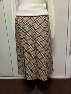 バーバリー柄プリーツ ロングスカート ベージュ