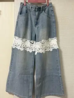 新品タグ付き スーパービューティー 七分丈パンツ レース リボン お花
