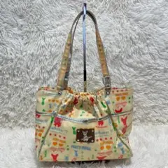 a616　Kate Ruber　ハンドバッグ　トート　総柄　カラフル　綿　チワワ