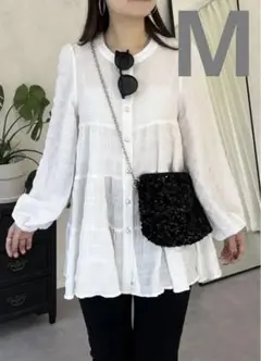 プロズヴェール　パールボタンシャーリングティアードブラウス　ホワイト　M
