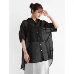 新品☆ヤマダヤ Vin ヴァン ドライタッチシアーオーバーシャツ 黒 