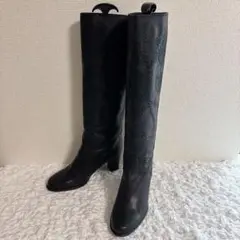 未使用級品✨SHOE GALLERY OTA 本革エンボス ロングブーツ 黒