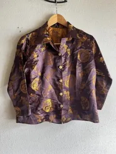 90s グッドレギュラー ポリエステル　総柄　長袖シャツ　古着　オリエンタル