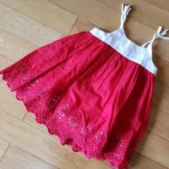 海に映える！babygap裾レースの真っ赤なワンピ♪80