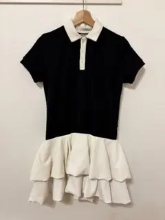 thetoeポロシャツデザイン ミニワンピース 半袖 黒/白　Mサイズ