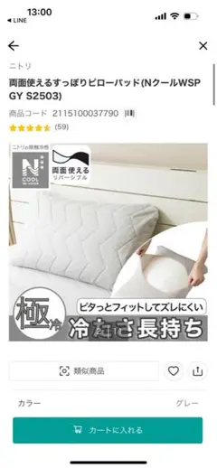 ニトリ 両面使えるすっぽりピローパッド NクールWSP GY ２枚セットのサムネイル