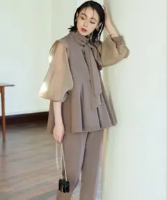 RUIRUE BOUTIQUE オーガンジースリーブ セットアップボウタイ付