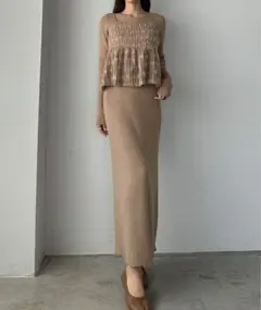 シャギージャガードビスチェ＋ニットワンピースset