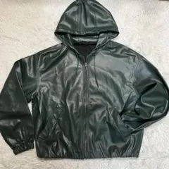希少カラー✨️ZARA ザラ フード付きフェイクレザージャケット　グリーン　XL