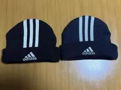 adidas 3本ライン ニット帽 セット ブラックとネイビー