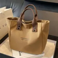 ファスナー付き レディース キャンバス トートバッグ  韓国 ブラウン