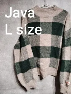 Java ジャバ アルパカライクブロックチェックニット プルオーバー トレーナー