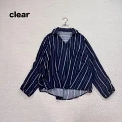 0 クリア スキッパー 長袖 ブラウス シャツ ストライプ ネイビー F