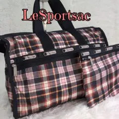 LESPORTSAC】赤チェック柄ボストンバッグ・ショルダー - メルカリ
