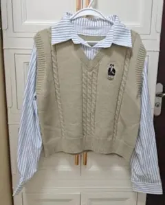 ベージュ Vネック ニットベスト