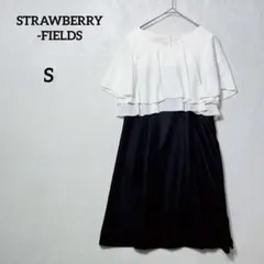 ストロベリーフィールズ フリル切替ワンピース 半袖 バイカラー 膝丈 Sのサムネイル