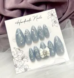 《匿名配送》ネイルチップ　ワンホン　フレンチガーリー　スナ系　リボンネイル　韓国