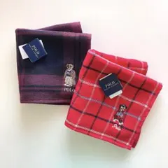 ポロベア　ラルフローレン　ベア　犬　ドッグ　２枚　ガーゼタオルハンカチ　赤　新品