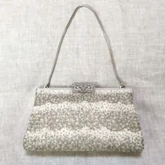 ビーズ　パーティーバッグ　ビーズ刺繍 　　シルバー