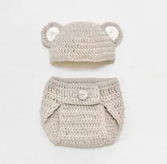 ベージュのクマ耳編み物セット
