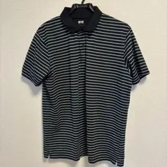 UNIQLO ブラック 水色ストライプ ポロシャツ XL