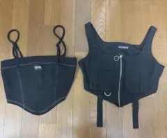 SHEIN フロントジップ ビスチェ ブラック XS 2点セット