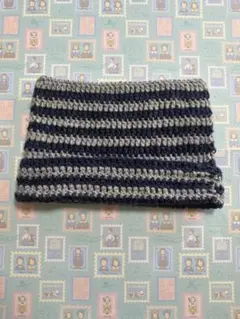 手編み かぎ編み ストライプ 猫耳 ねこみみ 帽子 ニット帽