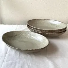 【4枚】新品 日本製 美濃焼 オーバル 楕円皿 深皿 カレー皿 灰釉 ベージュのサムネイル